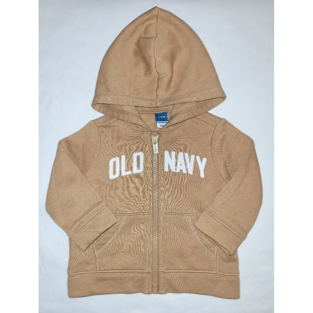 Old Navy Size 3-6m Tan Zip Hoodie, White Graphic Bodysuit & Olive Pants Outfit